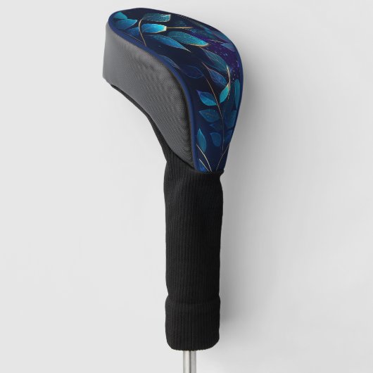 Gloeiende Blauwe Bladeren Golfkop Hoesje Golfheadcover (Schuin)