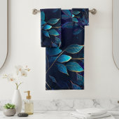 Gloeiende blauwe bladeren handdoek set