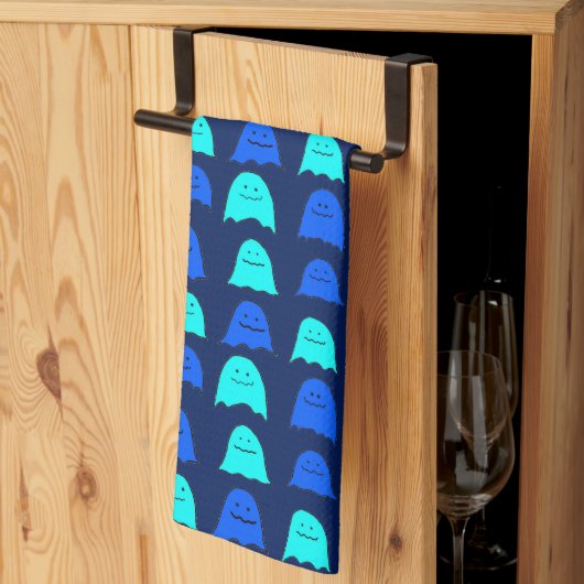 Gloeiende Blauwe Halloween Geesten Theedoek (Derde Gevouwen)