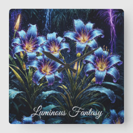 Gloeiende blauwe lelies nacht levendige bloemen fa vierkante klok