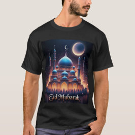 Gloeiende Blauwe Moskee Eid Mubarak T-shirt voor m