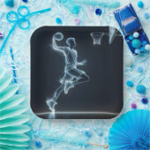 Gloeiende Blauwe Neon Basketbalspeler Papieren Bordje (Feest)