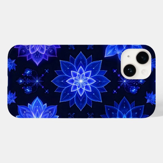 Gloeiende Blauwe Paarse Bloemen iPhone Case (Achterkant (horizontaal))