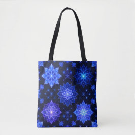 Gloeiende Blauwe Paarse Bloemen Mystieke Canvas ta Tote Bag