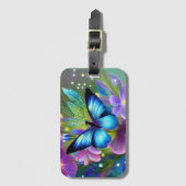 Gloeiende blauwe vlinder in Fairy Garden Bagagelabel (Voorkant (verticaal))