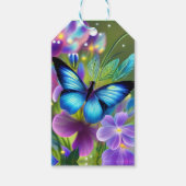 Gloeiende blauwe vlinder in Fairy Garden Cadeaulabel (Voorkant)