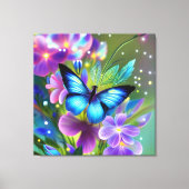 Gloeiende blauwe vlinder in Fairy Garden Canvas Afdruk (Voorkant)