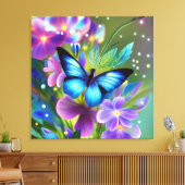 Gloeiende blauwe vlinder in Fairy Garden Canvas Afdruk (Insitu (Woonkamer))