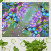 Gloeiende blauwe vlinder in Fairy Garden Theedoek (Gevouwen)