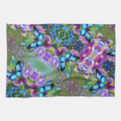 Gloeiende blauwe vlinder in Fairy Garden Theedoek (Horizontaal)