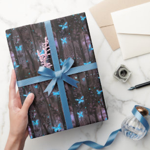 Gloeiende Blauwe Vuurvliegjes in Betoverd Midderna Cadeaupapier
