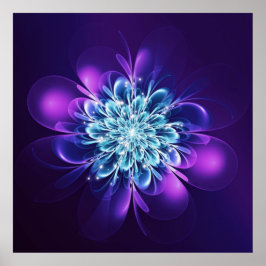 Gloeiende bloem Fractal Sparkles Indigo Poster