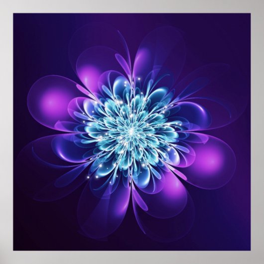 Gloeiende bloem Fractal Sparkles Indigo Poster (Voorkant)