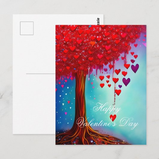 Gloeiende boom van harten valentijn briefkaart (Voorkant / Achterkant)