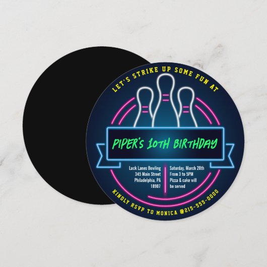 Gloeiende BOWLING BAL ROND Verjaardagsfeest Kaart (Voorkant / Achterkant)
