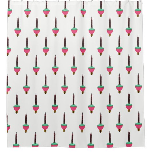  gloeiende bubbellamp op wit douchegordijn (Voorkant)