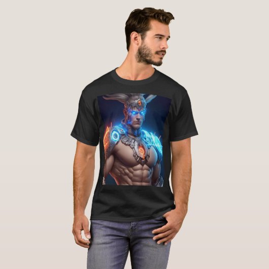 Gloeiende Cyborg Zeus Griekse God T-shirt (Voorkant volledig)