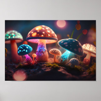 Gloeiende dansende paddenstoelen poster