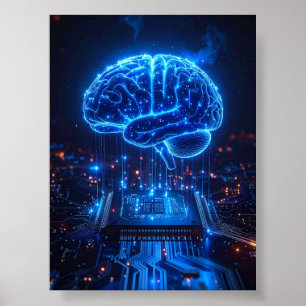 Gloeiende Digitale Hersenen Poster - Tech Kantoor