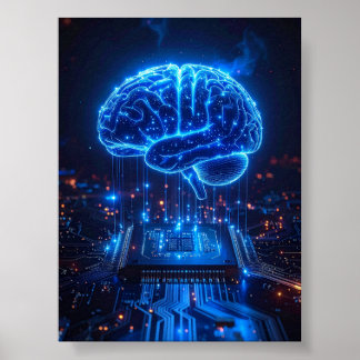 Gloeiende Digitale Hersenen Poster - Tech Kantoor
