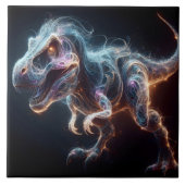 Gloeiende dinosaurus in een donkere omgeving tegeltje (Voorkant)