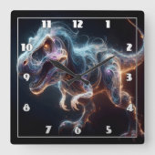 Gloeiende dinosaurus in een donkere omgeving vierkante klok (Voorkant)