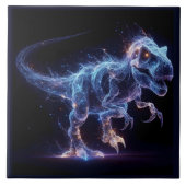 Gloeiende dinosaurus zwervend in een sterrenachter tegeltje (Voorkant)