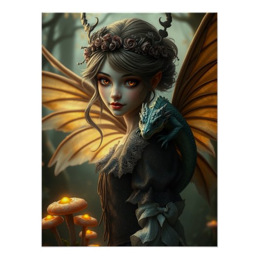 Gloeiende Dragon Fairy Art Perfect Poster (Voorkant)