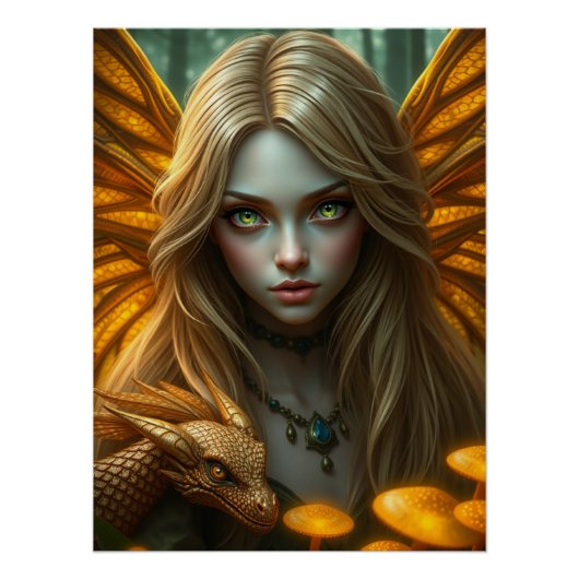 Gloeiende Dragon Fairy Art Perfect Poster (Voorkant)