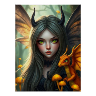 Gloeiende Dragon Fairy Art Perfect Poster
