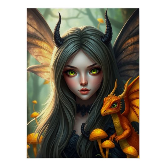 Gloeiende Dragon Fairy Art Perfect Poster (Voorkant)