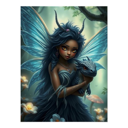 Gloeiende Dragon Fairy Art Perfect Poster (Voorkant)