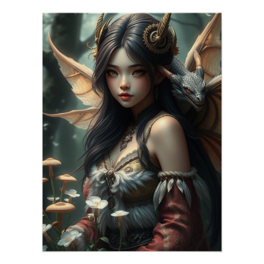 Gloeiende Dragon Fairy Art Perfect Poster (Voorkant)