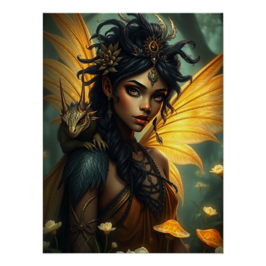 Gloeiende Dragon Fairy Art Perfect Poster (Voorkant)