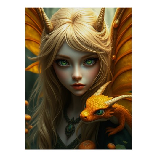 Gloeiende Dragon Fairy Art Perfect Poster (Voorkant)