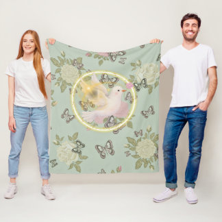 Gloeiende Duif Bloemendeken – Zachte Saliegroen Fleece Deken