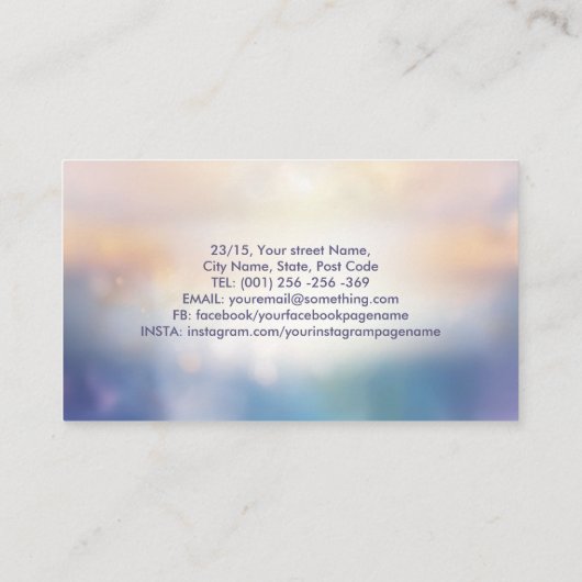 Gloeiende engelenvleugels visitekaartje (Achterkant)