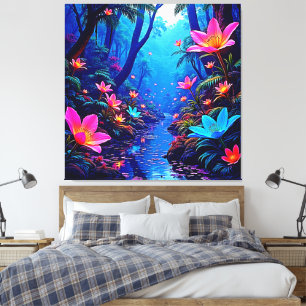 Gloeiende etherische Oerwoud oase ontwerp Canvas Afdruk