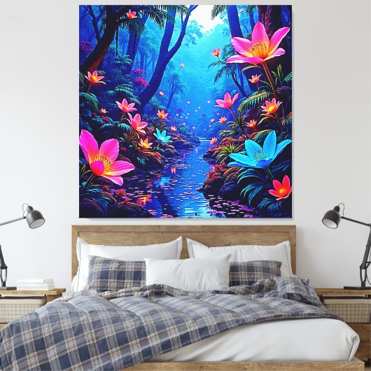 Gloeiende etherische Oerwoud oase ontwerp Canvas Afdruk (Insitu (Slaapkamer))