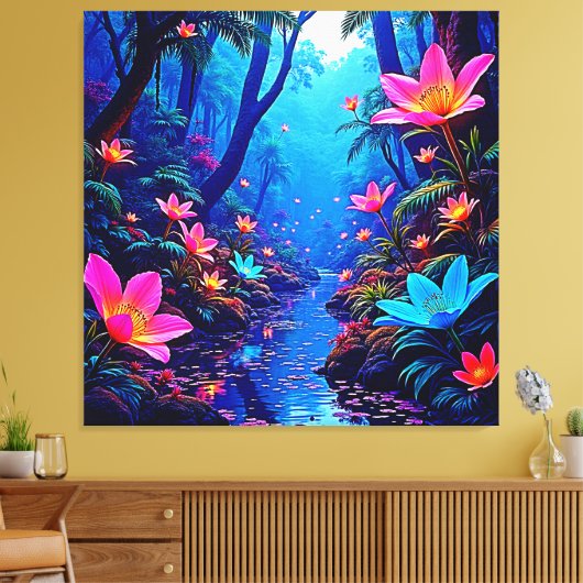 Gloeiende etherische Oerwoud oase ontwerp Canvas Afdruk (Insitu (Woonkamer))