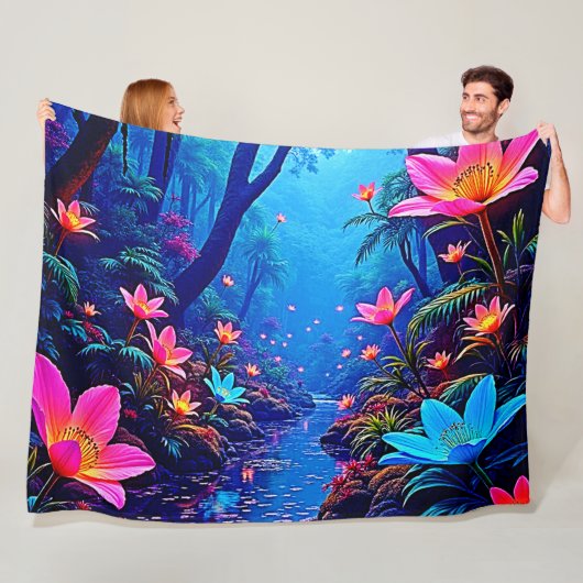 Gloeiende etherische Oerwoud oase ontwerp Fleece Deken (In situ)