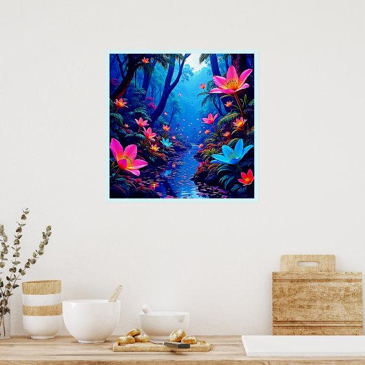 Gloeiende etherische Oerwoud oase ontwerp Poster (Keuken)