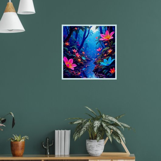 Gloeiende etherische Oerwoud oase ontwerp Poster (Woonkamer 1)