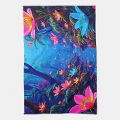 Gloeiende etherische Oerwoud oase ontwerp Theedoek (Verticaal)