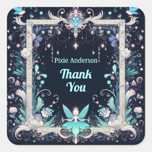 Gloeiende Feeën Feest Thema - Sprookje Na Donker Vierkante Sticker (Voorkant)