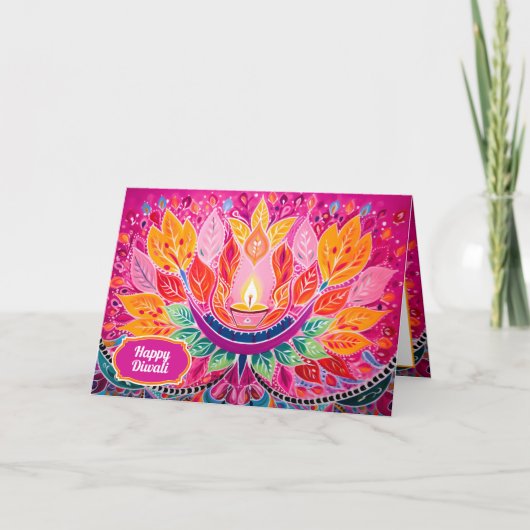 Gloeiende festiviteiten: een diwali viering feestdagen kaart (Voorkant)