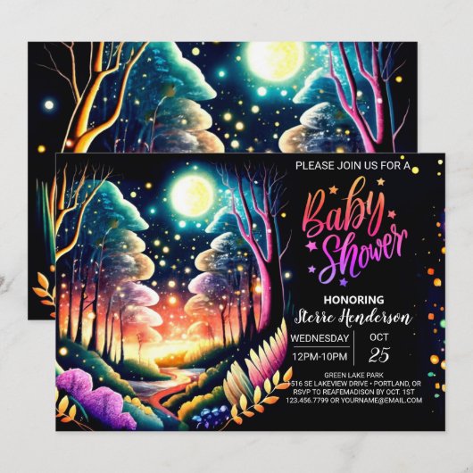 Gloeiende Fireflies Adventure Baby shower Kaart (Voorkant / Achterkant)