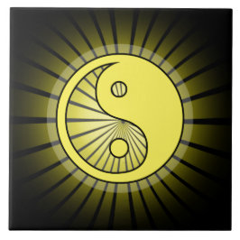 Gloeiende Gele Yin Yang over zwart Tegeltje