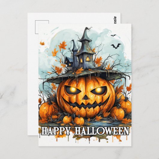 Gloeiende Gelukkige Halloween Pompoen Briefkaart (Voorkant / Achterkant)