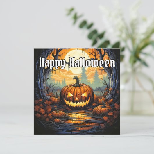 Gloeiende Gelukkige Halloween Pompoen Kaart (Staand voorkant)